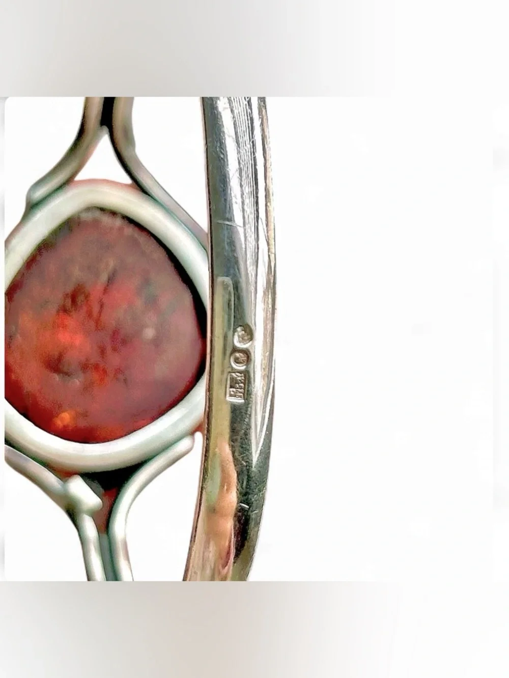 Oversized Baltic Amber & Sterling Silver Modernist Cuff Bracelet (Vtg) - Picture 7 of 15